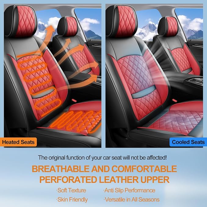 Car Seat Covers Compatible with Hyundai Tucson 2010-2025 2026 - Waterproof & Breathable Luxury Leather All-Weather Seat Cushions Protectors, Airbag Compatible, Only 2 Front seat Covers (Red)