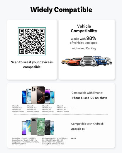 OTTOCAST Play2Video Ultra AI Box Wireless CarPlay and Android Auto Adapter, Converts Factory Wired CarPlay to Wireless, Dual WiFi & Bluetooth 5.4, for Wired CarPlay Cars