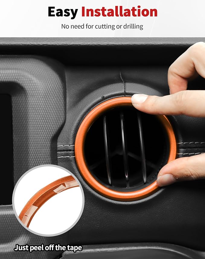 JWWY JL AC Air Vent Trim Rings & Dashboard Headlight Switch Decor Switch Knob Cover Kit Fit for 2018-2023 Jeep Wrangler JL JLU Interior Accessories, Aluminum Alloy 8PCS Orange