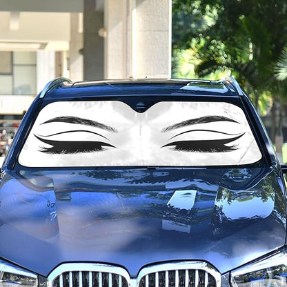 Women Eyes Eyelash Car Windshield Sun Shade Foldable UV Ray Sun Visor Protector Sunshade to Keep Your Vehicle Cool (55" x 27.6")