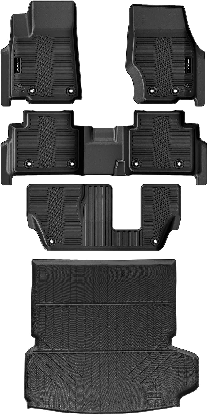 Auxko All Weather Floor Mats & Cargo Mat & Backrest Mat Fit for Jeep Grand Cherokee L 7 Seat (2nd Row Bench Seat) 2026 2025-2021 Liner Trunk Mat Accessories Odorless Black