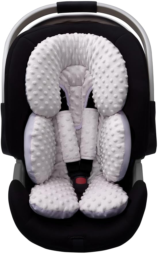 Pro Goleem Infant Car Seat Head Neck Body Support, Ultra-Soft Minky and Microfiber Newborn Car Seat Strap Pads, Perfect for CarSeat, Stroller, 2-in-1 Reversible, for Boys and Girls, Gray