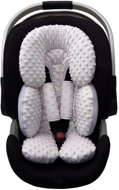 Pro Goleem Infant Car Seat Head Neck Body Support, Ultra-Soft Minky and Microfiber Newborn Car Seat Strap Pads, Perfect for CarSeat, Stroller, 2-in-1 Reversible, for Boys and Girls, Gray