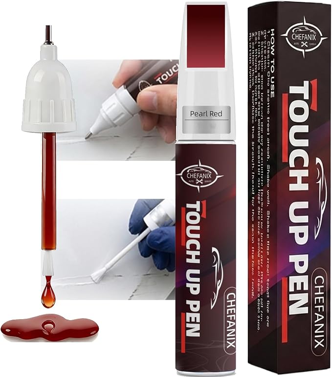 Pearl Red Touch Up Paint for Cars & Motorcycles – Car Scratch Remover, 2-in-1 Brush & Pen, Paint Scratch Repair Kit with Quick-Dry Formula for Multi-Brand Vehicles