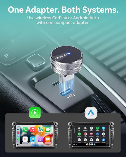 OTTOCAST Mini Tube 2026 Wireless CarPlay & Android Auto Adapter, Ultra-Fast Auto Reconnect,WiFi 6 & Bluetooth 5.4,Mini Plug & Play Dongle for Cars with Wired CarPlay