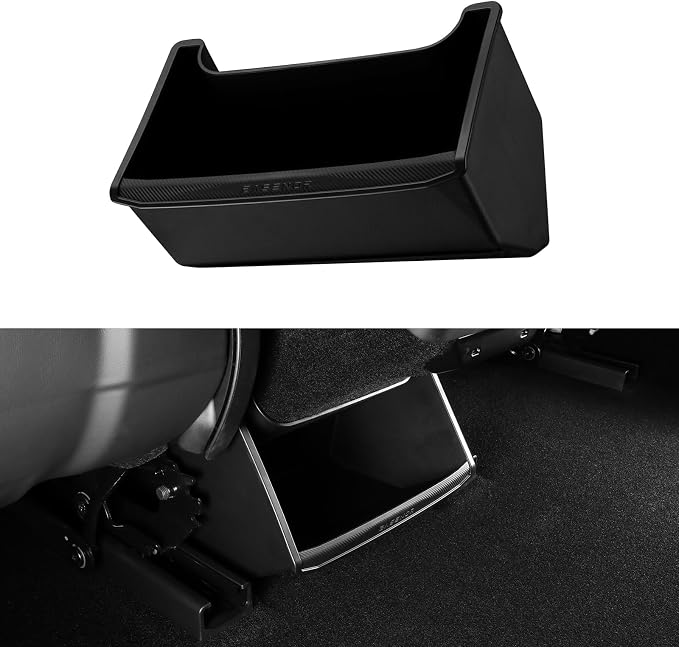 BASENOR Rear Center Console Organizer for 2024-2026 Tesla Model 3 Highland, TPE Under Seat Storage Box & Trash Can, Interior Accessories with Anti-Slip Velcro (Proprietary Design)
