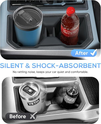 Autorder 2PCS Front & Rear Cup Holder Inserts for 2026 Toyota RAV4 LE SE XLE XSE Limited Hybrid Accessories - Anti-Slip Waterproof Silicone RAV4 Center Console Cup Holder Inserts - Black