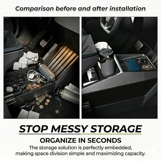 Floor Center Console Organizer for Tesla Cybertruck 2024-2026, Cybertruck Accessories Interior Storage Box, Double Layer Tray Insert, Anti-Slip TPE Console Organizer