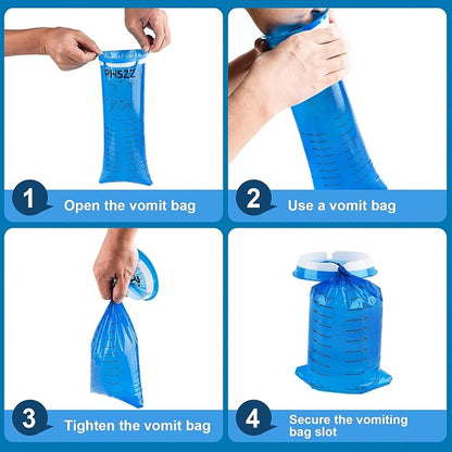 PHSZZ 100 Pack Vomit Bags Disposable, Leak Resistant Barf Bags, Portable Blue Vomit Bag, 1000 Ml Emesis Puke Throw Up Nausea Motion Sickness Bag for Car, Aircraft, Taxi