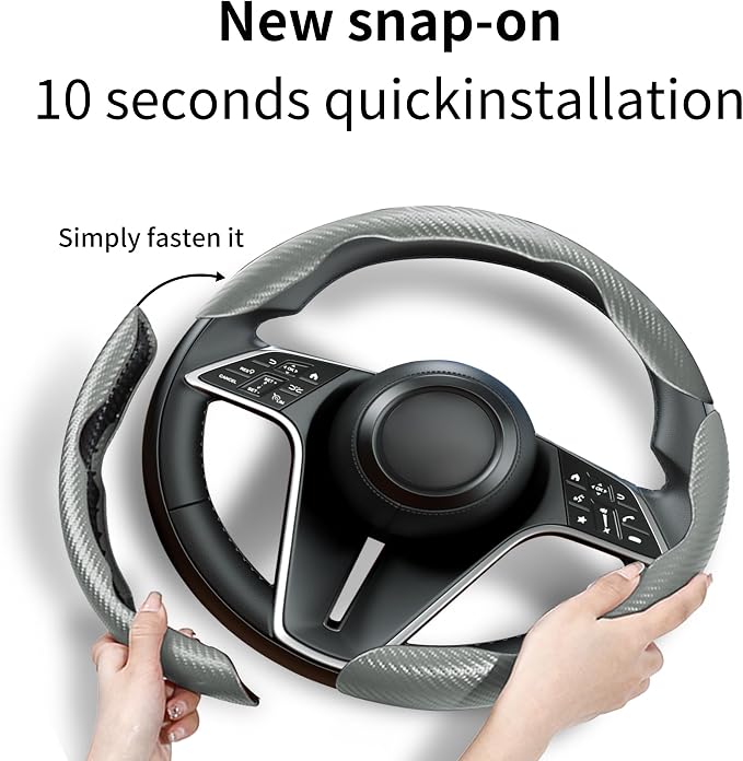 Carbon Fiber Steering Wheel Cover, 3-Piece Set Anti-Skid Comfortable Grip Segmented Butterfly Design, Easy Snap-On Installation Universal Fit 99% Cars, Gray