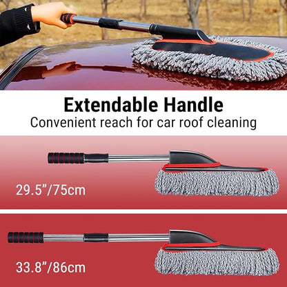 YeewayVeh Car Duster Exterior Scratch Free Microfiber Car Cleaning Brush, Extendable Handle Pollen and Dust Brush for Truck, SUV, Vehicles and Home Cleaning, Gray and Red
