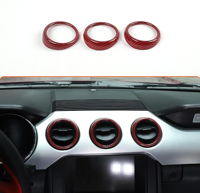 RT-TCZ Center Console Air Conditioner Outlet Vent Trim Cover Ring Interior Accessories for Ford Mustang 2015-2022,3PCS (Red Carbon Fiber Grain)