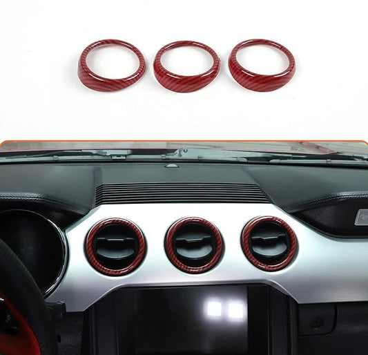 RT-TCZ Center Console Air Conditioner Outlet Vent Trim Cover Ring Interior Accessories for Ford Mustang 2015-2022,3PCS (Red Carbon Fiber Grain)