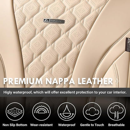 Coverado Car Seat Covers Front Seats, Beige Seat Covers, Breathable Perforated Design, Luxurious Diamond Leather Car Seat Cover, 2 Pack Car Seat Protector Front Seat Cover Universal Fit Most Cars