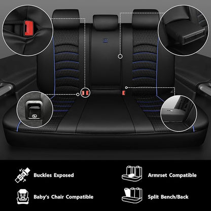 CAR PASS Comfortable 3D Foam Mesh Leather Car Seat Covers Full Sets, Air Cool Mesh Breathable Seat Covers for Car, Universal 5 Seats Fit for SUV Truck Sedan Automotive, Airbag Compatible,Black Blue