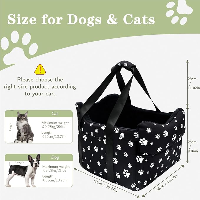 Dog Car Seat for Console - Memory Foam Pet Booster Seat for Small Medium Dogs Up to 21 lbs - SUV Truck Center Console Dog Seat with Safety Leash & Storage Pockets - Washable Cover (Large Black)