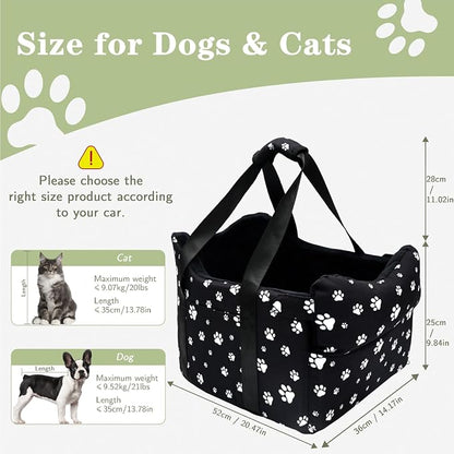 Dog Car Seat for Console - Memory Foam Pet Booster Seat for Small Medium Dogs Up to 21 lbs - SUV Truck Center Console Dog Seat with Safety Leash & Storage Pockets - Washable Cover (Large Black)