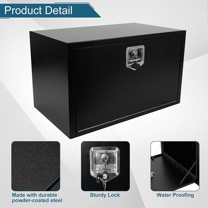 30"X18"X18" Underbody Steel Truck Box Black Heavy Duty Underbody Storage Box Waterproof Truck Tool Box Organizer w/Lock & Keys For RV,Pick up Toolbox