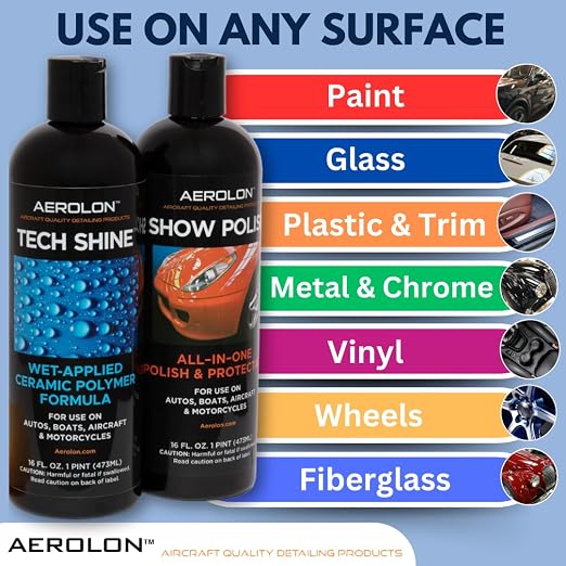 Detail Bundle: Tech Shine & Show Polish - Ceramic Coating for Cars, Liquid Car Wax, Car Polish, Ceramic Polymer Coating, Hydrophobic Top Coat Polish and Sealer, Base Coat Sealant, Applicator