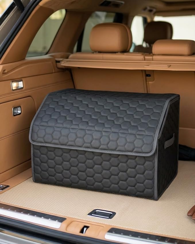 Owleys Trunk Organizer For Car - Collapsible Storage Bins - Keep Groceries, Sports Gear & Tools Secure On Road Trips - Best Gifts for Men - Heavy Duty Cargo Tote (Black 21.6)