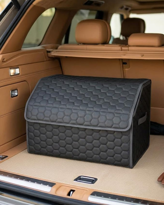 Owleys Trunk Organizer For Car - Collapsible Storage Bins - Keep Groceries, Sports Gear & Tools Secure On Road Trips - Best Gifts for Men - Heavy Duty Cargo Tote (Black 21.6)
