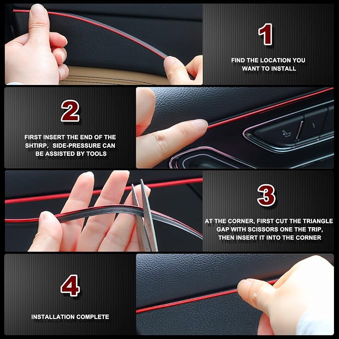 Frienda 25 Pack Universal Car Vent Trim Strips and Cup Mats Set 20 Pcs 16 Feet Air Conditioner Outlet Decor with Installation Tool 4 Pcs Non Slip Cup Holders Mats DIY Trim Accessories(Red)