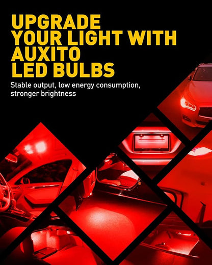 AUXITO 194 LED Light Bulb Red 168 2825 W5W T10 Wedge 14-SMD LED Replacement Bulbs for Car Dome Lights Map Door Courtesy License Plate Parking Light, Pack of 10