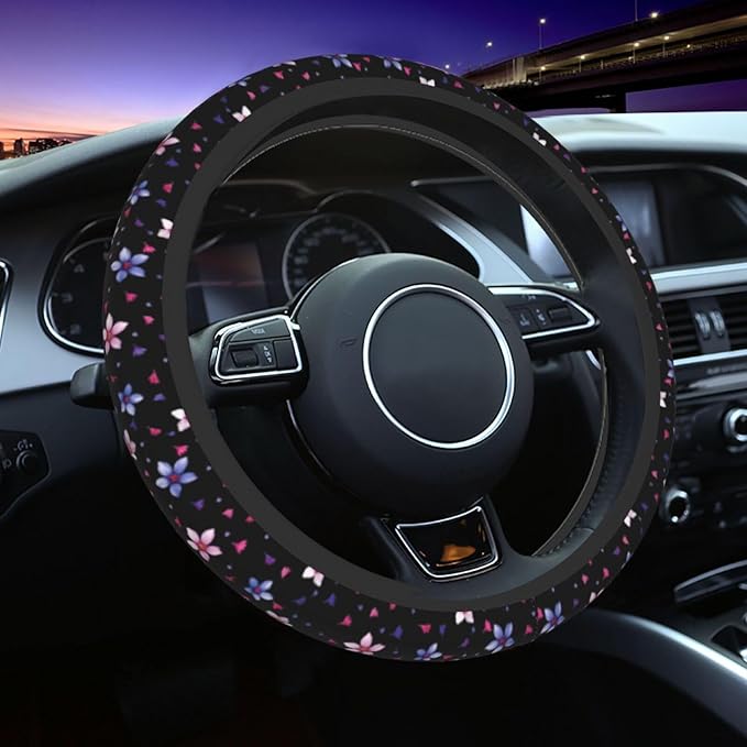 Flower Steering Wheel Cover Car Accessories Cute for Women Girls Universal 15 Inch Neoprene Auto Interior Decor Anti Slip Automotive Trucks Protector