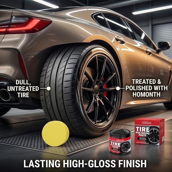 RAINPOT 2026 Tire Polishing Paste, Car Tire Shine with Sponge, Tire Wax Cream & Coating Paste for Deep Gloss, UV Protection & Waterproof Finish, Tire Restorer for Cars, Trucks, Motorcycles (2)