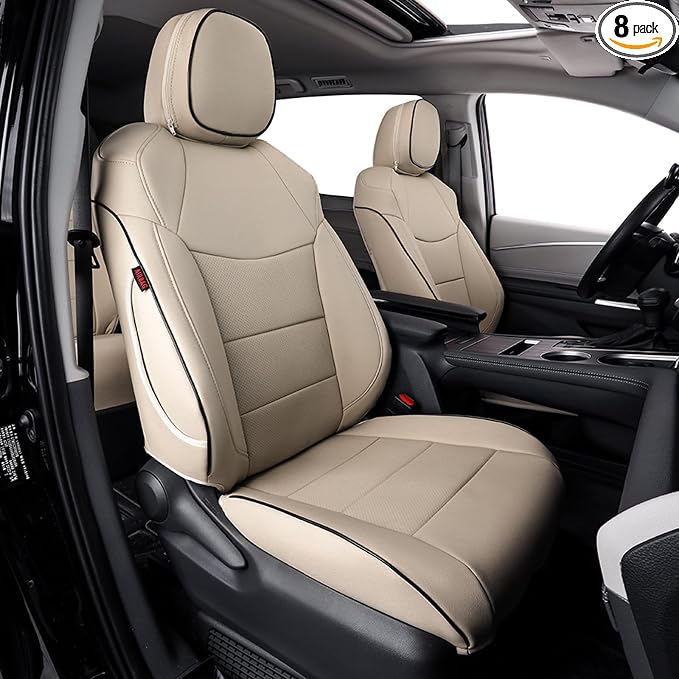 EKR Sienna Seat Covers for 2011-2020 Toyota Sienna LE,XLE, SE,XLE Premium 2nd Row 4/2/4 Split,8 Seats,Waterproof Car Seat Cover Full Set,Car Seat Protectors- Three Row,Leather (Beige)