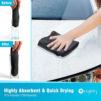 Orighty Microfiber Cleaning Cloth, 12 Pack Microfiber Towels for Cars, Highly Absorbent Car Cleaning Supplies, Lint Free Cloths Clean Rags for Car Care, House, Kitchen, 12x11 inch, Black