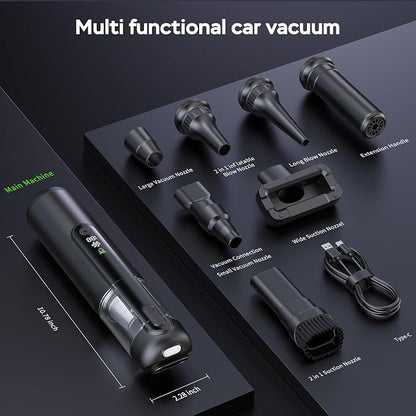 Portable Car Vacuum Cordless, 18000Pa 4-in-1 Suction Power Mini Vacuum Cleaner, 120W Brushless Motor Handheld Vacuum Cordless Rechargeable, 7800mAh Battery, LED Light, Black