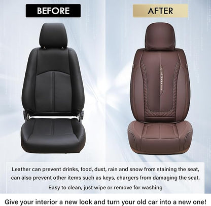 Coverado Car Seat Cover Full Set, Brown Seat Covers Front Seats Back Seat Covers, Nappa Leather Waterproof, Car Seat Cushion, Car Seat Protector Universal Fit Most Cars