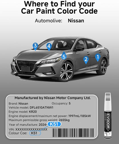Touch Up Paint Compatible with Nissan Exact Match 2 in 1 Touch up Paint for Chips and Nicks Repair (Platinum Graphite Metallic(K51) Compatible with 350Z/370Z/Murano/Quest/Rogue/Rogue-Select/X-Trail)