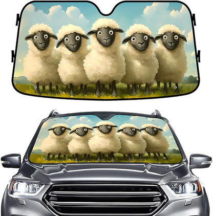 GENANY Sheep Windshield Cover for Car SUV Truck (55x30 Inches), Foldable Heat Shield, Shades for Front Windows, Protector Blocks UV, Car Decor