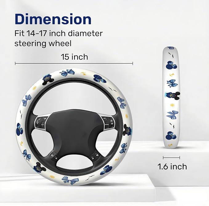 GENANY Cartoon Mouse Steering Wheel Cover, Non Slip Polyester Car Wheel Protector for Car SUV Truck, Universal 15 Inch