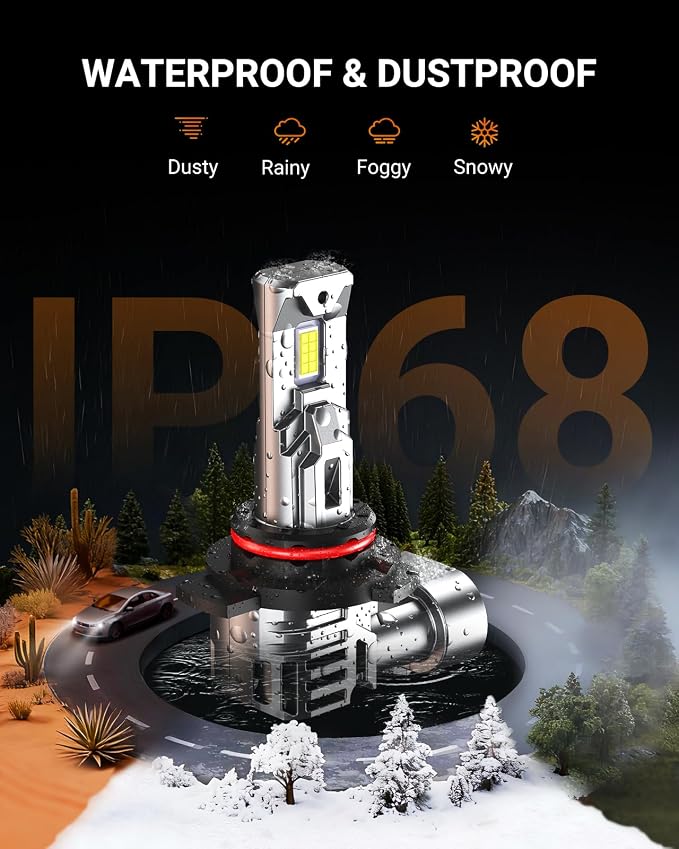 SEALIGHT 9012 Bulbs, 40,000LM 800% Brighter HIR2 Powersport Fog Bulbs with Cooling Fan for 60000 Hours Longer Lifespan, IP68 Waterproof, Quick Installation, Pack of 2