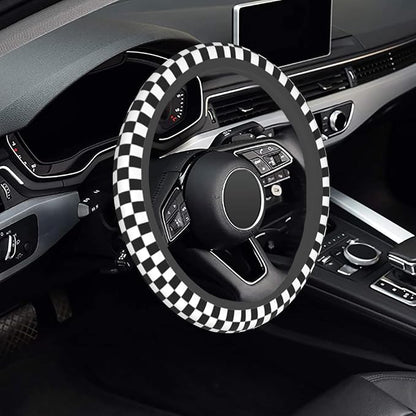 Checkerboard Steering Wheel Cover, Black and White Anti-Slip Universal Car Steering Wheel Cover, Checkerboard Race Soft Breathable Neoprene 15 Inch Car Accessories Case fit for Cars Auto SUVs