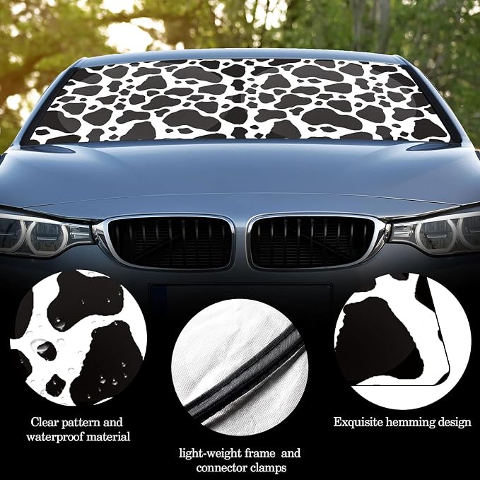 Windshield Sun Shade Foldable Car Front Window Covers for Car Accessories Sun Heat UV Rays Visor Protector Protection for Universal Cars SUV Truck(Cow Print)