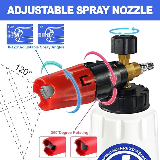 Foam Cannon for Pressure Washer, 1 Liter Bottle, 1/4 Inch Quick Connector, Professional Snow Foam Lance for Car, Glass, Wall, and Exterior Surface Cleaning