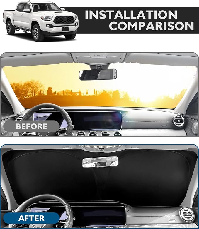 BIBLOZ Car Windshield Sun Shade for Toyota Tacoma 2016-2025 2026, SR, SR5, Limited, TRD Sport, TRD Off Road Accessories Foldable Car PET Sunshade Keeps The Cool Inside