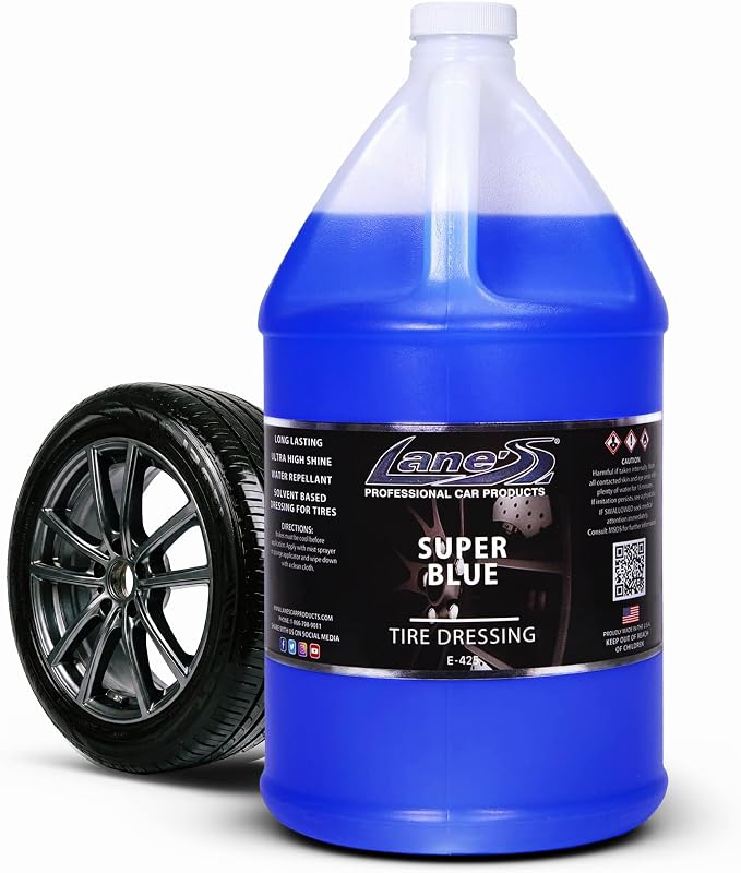 LANE'S Super Blue Tire Dressing Spray | High-Gloss Car Tire Shine Spray | No Sling, No Run, Long Lasting | Protects from Cracks & UV Rays | Non-Greasy Automotive Dressing & Cleaner | 1 Gallon