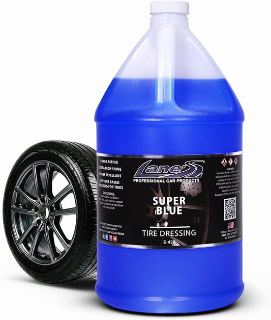 LANE'S Super Blue Tire Dressing Spray | High-Gloss Car Tire Shine Spray | No Sling, No Run, Long Lasting | Protects from Cracks & UV Rays | Non-Greasy Automotive Dressing & Cleaner | 1 Gallon