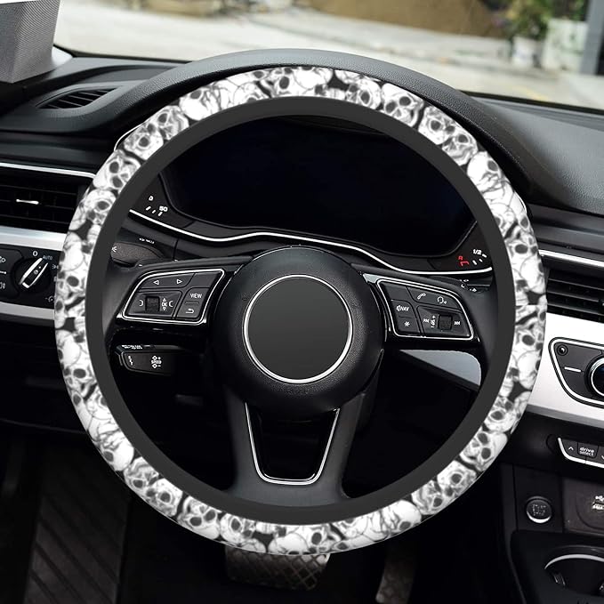 Halloween Skull Steering Wheel Cover, Anti-Slip Skeleton 15 Inches Car Steering Wheel Cover for Women Men, Neoprene Floral Car Accessories Protective Case for Vehicle Truck SUV