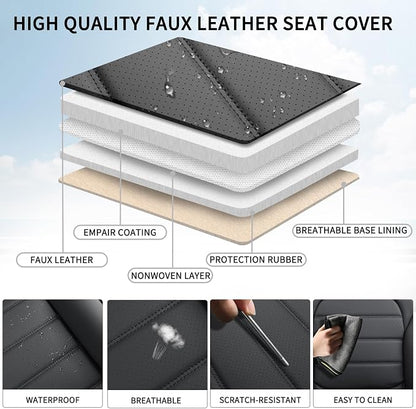 Car Seat Covers Full Set, 5Pcs Universal Leather Seat Covers for Cars, Waterproof Front and Rear Seat Covers Breathable Automotive Vehicle Seat Cover for Most Trucks, SUVs, Sedans, Black