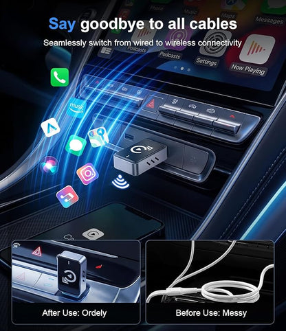 2026 Wireless CarPlay Adapter for iPhone, Bluetooth Car Play Wireless Adapter USB C for Apple & Android Auto - 5s Auto Connect Zero Latency‌, 2-in-1 Ultra Compact Carplay Adapter (Black)