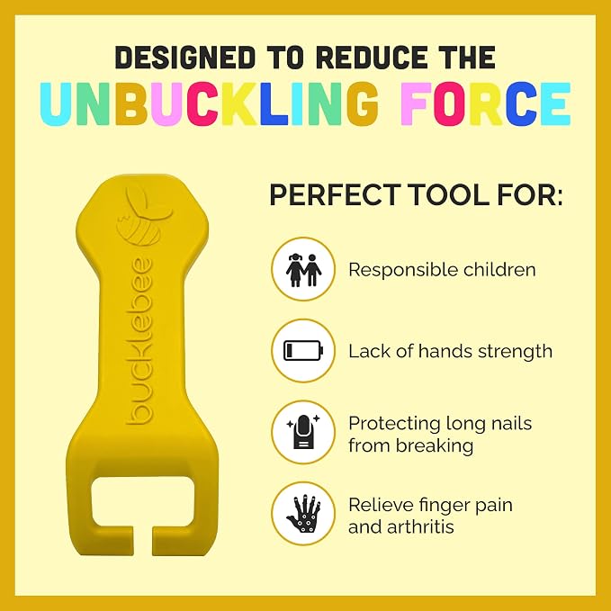 Bucklebee Easy Car Seat Buckle Release Aid for Children Unbuckle Car Seat Release Tool - Button Pusher - Opener for Nails - Buckle Release Tool (2 Packs Yellow)