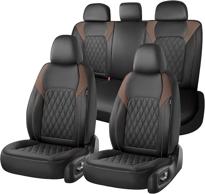 Coverado Leather Seat Covers, Front and Back Seat Covers for Cars, Waterproof Automotive Seat Covers Car Seat Protector Car Seat Cushion Universal Interior Truck Accessories Fit Most Cars Black&Coffee
