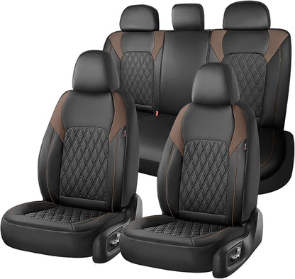 Coverado Leather Seat Covers, Front and Back Seat Covers for Cars, Waterproof Automotive Seat Covers Car Seat Protector Car Seat Cushion Universal Interior Truck Accessories Fit Most Cars Black&Coffee
