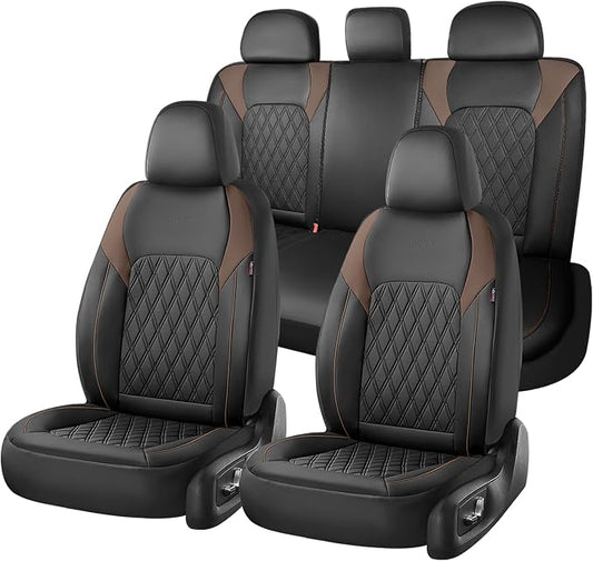 Coverado Leather Seat Covers, Front and Back Seat Covers for Cars, Waterproof Automotive Seat Covers Car Seat Protector Car Seat Cushion Universal Interior Truck Accessories Fit Most Cars Black&Coffee